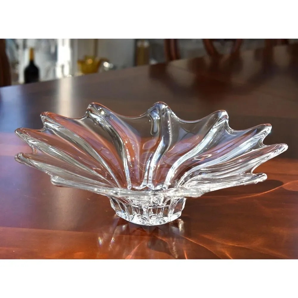 Clear Blown Glass Starburst Bowl - 12 Point Venetian Style - 10
